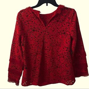 J.Crew women Small lined Red lace long sleeve Business Casual top